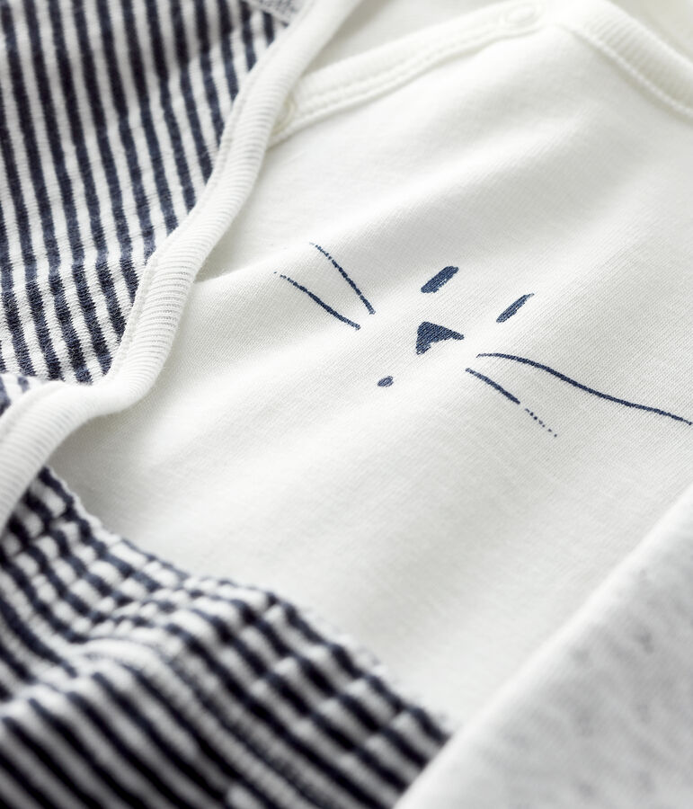 Dreiteiliges Baby-Set aus Doppeljersey blau/weiss