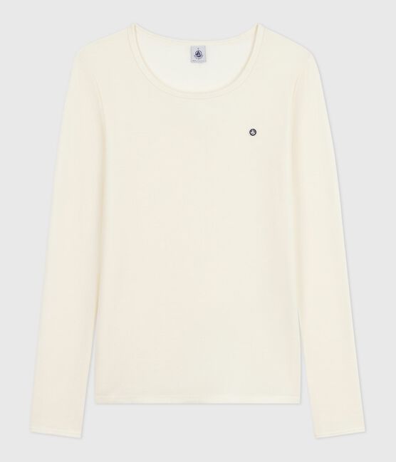 Langärmeliges Damen-T-Shirt aus Wolle und Baumwolle grau ECRU