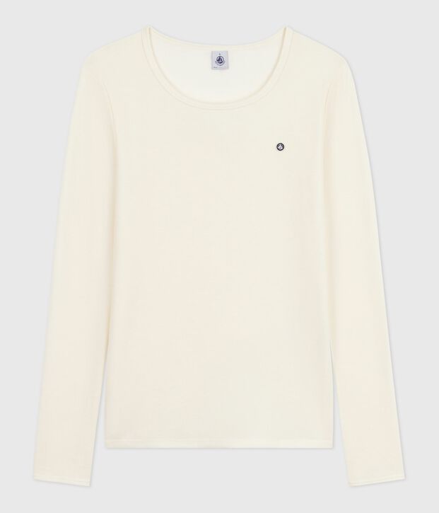 Lang&auml;rmeliges Damen-T-Shirt aus Wolle und Baumwolle beige