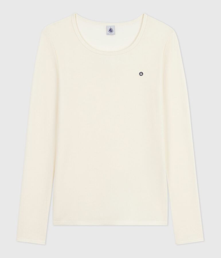 Lang&auml;rmeliges Damen-T-Shirt aus Wolle und Baumwolle beige