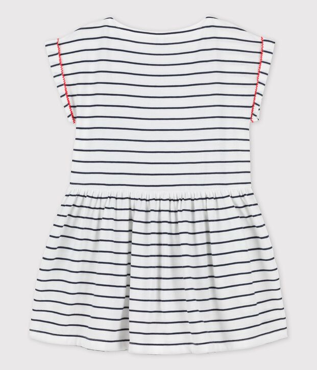 Kurz&auml;rmeliges Kleid aus Baumwolle f&uuml;r M&auml;dchen weiss/blau