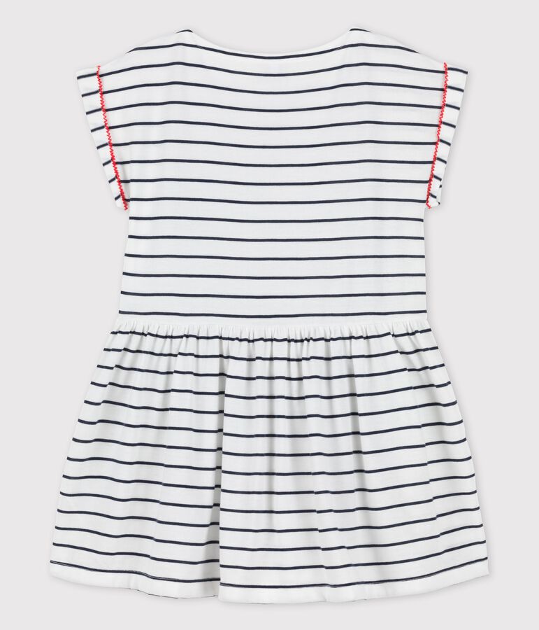 Kurz&auml;rmeliges Kleid aus Baumwolle f&uuml;r M&auml;dchen weiss/blau