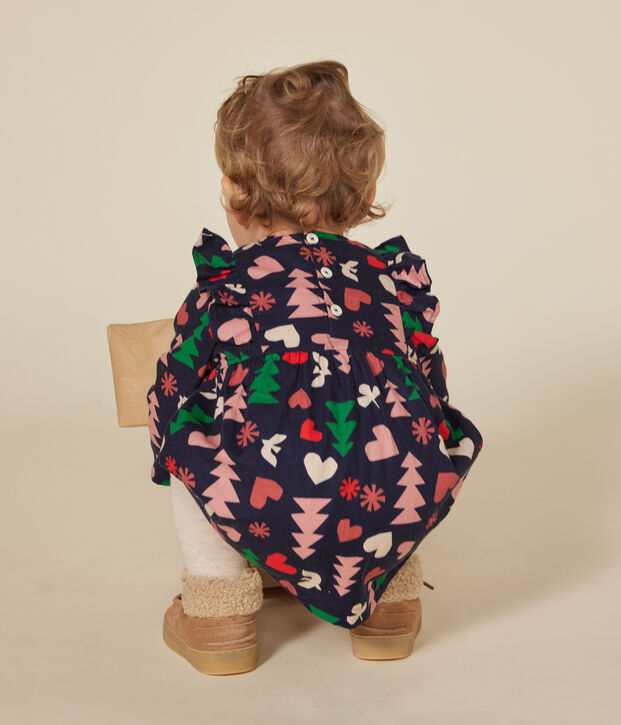 Lang&auml;rmeliges Baby-Kleid aus Flanell blau/vielfarbig