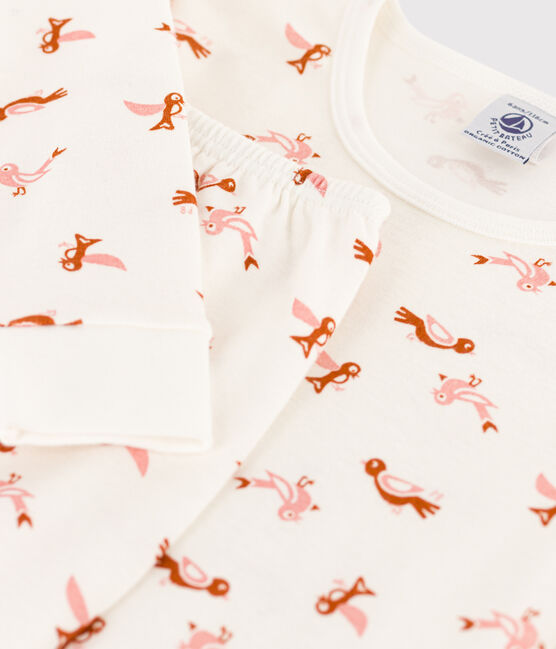 Kinderpyjama mit schmaler Passform aus Baumwolle mit Vogelmotiv weiss MARSHMALLOW/weiss MULTICO