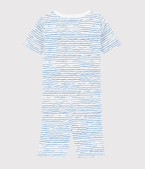 Snugfit-Kurzpyjama aus Baumwolle mit Wellenmotiv f&uuml;r Jungen weiss MARSHMALLOW/blau COOL