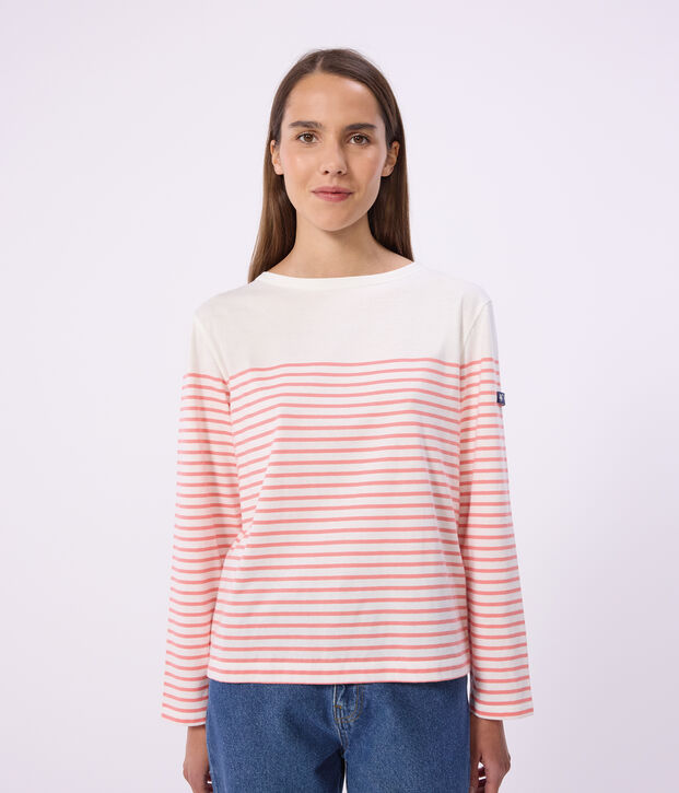 Damen-Shirt Marini&egrave;re aus Baumwolle mit Streifen rosa/rosa