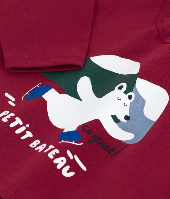 Langärmeliges Baby-T-Shirt aus Baumwolle mit Katzenmotiv AMARANTE