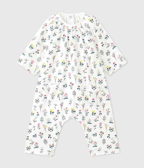 Bedruckter Baby-Mädchen-Overall aus gedoppeltem Jersey weiss LAIT/weiss MULTICO