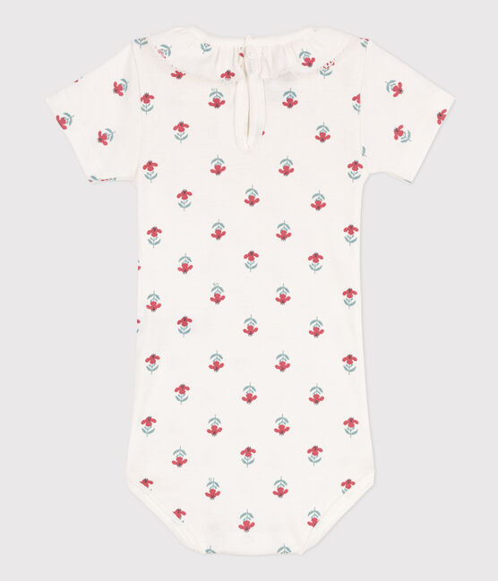 Kurzärmeliger Baby-Body aus Baumwolle mit Blumenmuster weiss MARSHMALLOW/weiss MULTICO