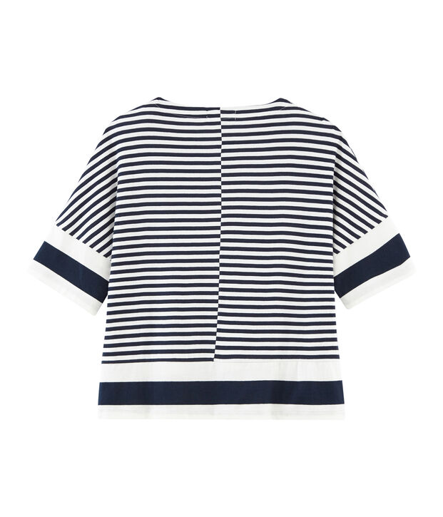Kurz&auml;rmeliges grafisches t-shirt damen blau/weiss