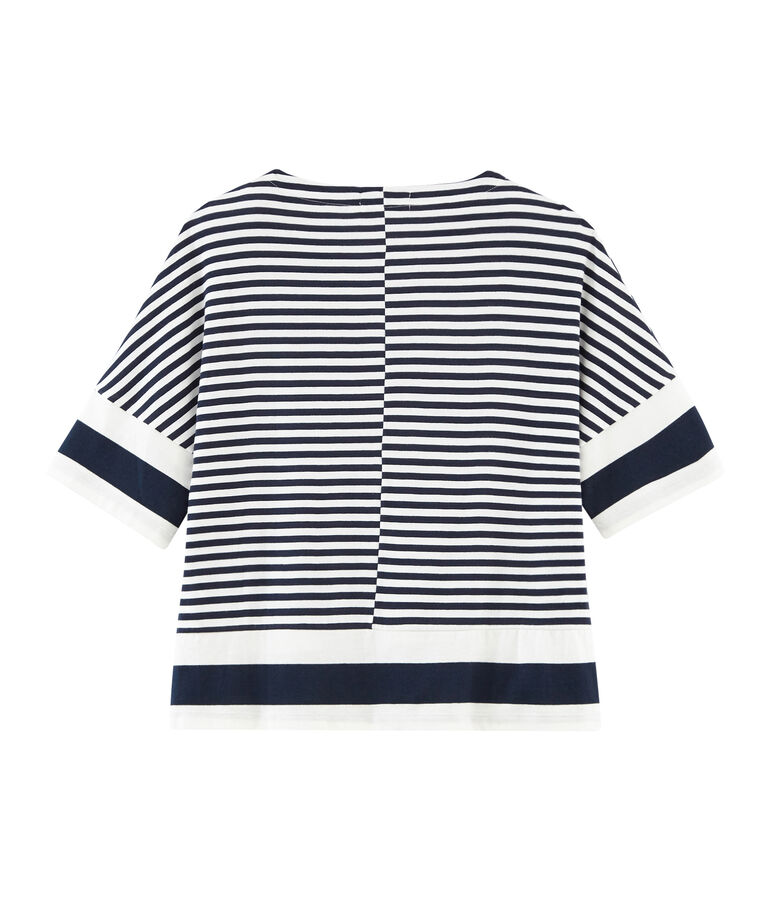 Kurz&auml;rmeliges grafisches t-shirt damen blau/weiss