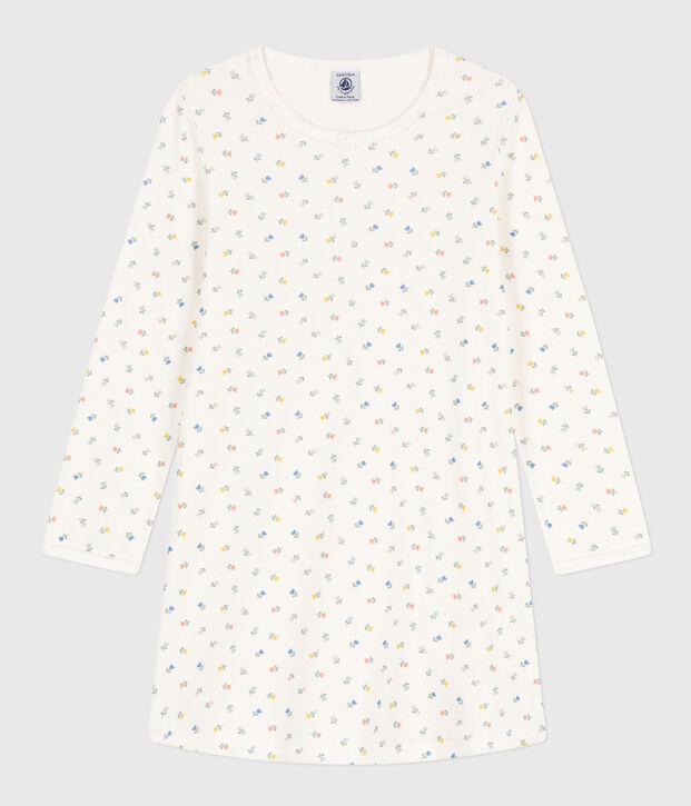 Baumwoll-Nachthemd mit Blumenmotiv f&uuml;r M&auml;dchen weiss/vielfarbig