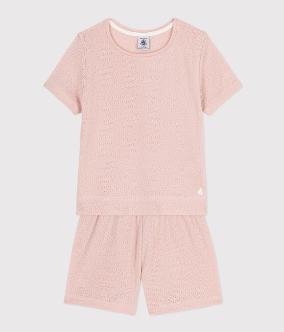 Einfarbiger Kurz-Pyjama aus Ajour-Baumwolle für kleine Mädchen rosa SALINE