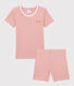 Kinder-Kurzpyjama aus Bio-Baumwolle mit rosa Ringelstreifen für Mädchen