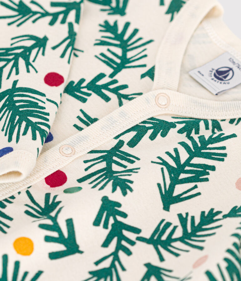 Gemusterter Baby-Pyjama ohne F&uuml;&szlig;e aus Baumwolle naturfarben/rot