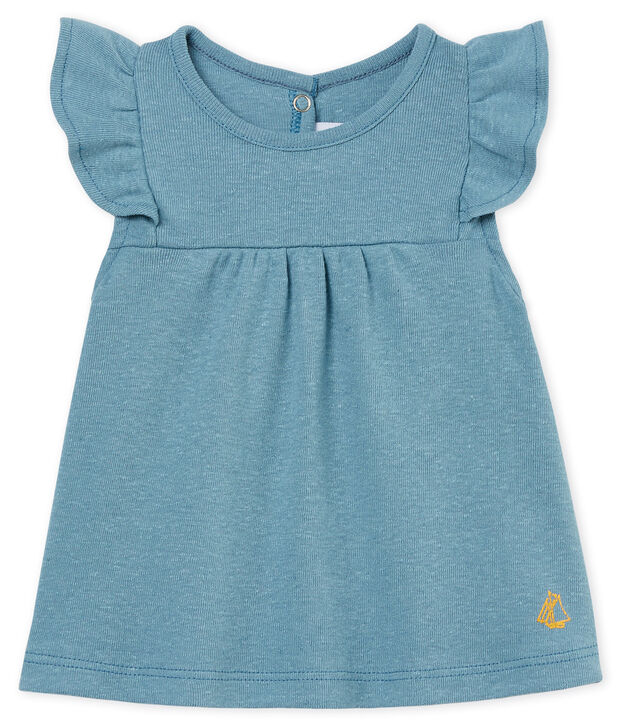 Kurz&auml;rmelige baby-bluse aus baumwolle/leinen m&auml;dchen blau
