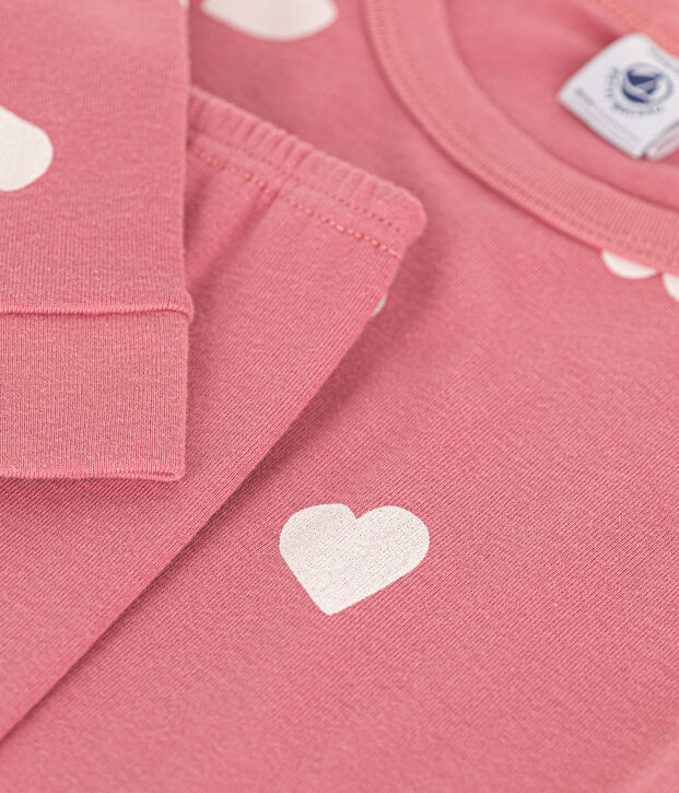 Eng anliegender Kinder-Pyjama aus Baumwolle mit Herzmotiv rosa/naturfarben