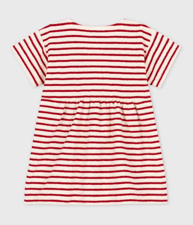 Kurz&auml;rmeliges Babykleid aus Frottee naturfarben/rot