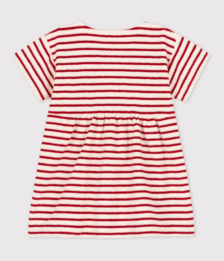 Kurz&auml;rmeliges Babykleid aus Frottee naturfarben/rot