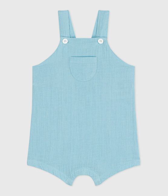 Kurzbeinige Baby-Latzhose aus einfarbigem Musselin-Stoff blau AQUATIC