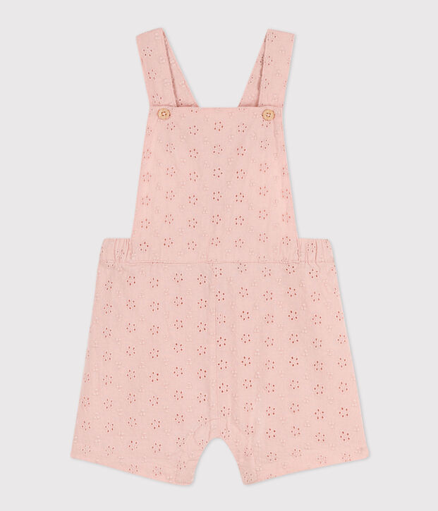 Kurze Baby-Overall in Broderie Anglaise rosa