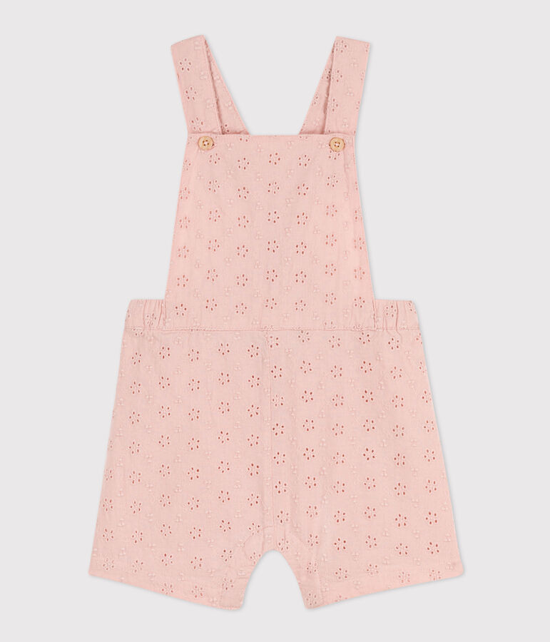 Kurze Baby-Overall in Broderie Anglaise rosa