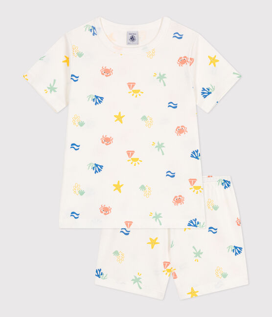 Kinder-Kurzpyjama aus bedruckter Baumwolle weiss MARSHMALLOW/weiss MULTICO