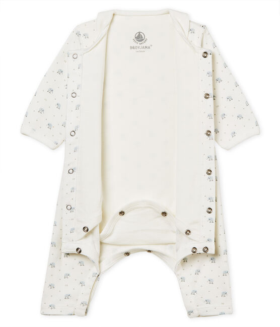Gemusterter baby-bodyjama ohne füsse jungen 1x1-gerippt weiss MARSHMALLOW/weiss MULTICO