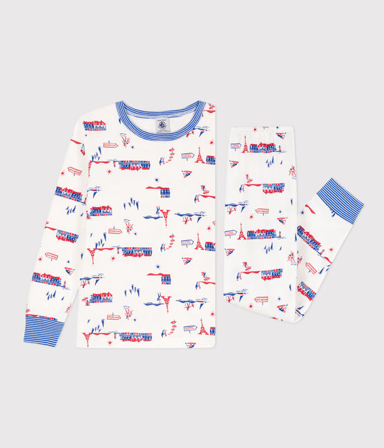 Kinderpyjama Paris aus Baumwolle weiss MARSHMALLOW/weiss MULTICO