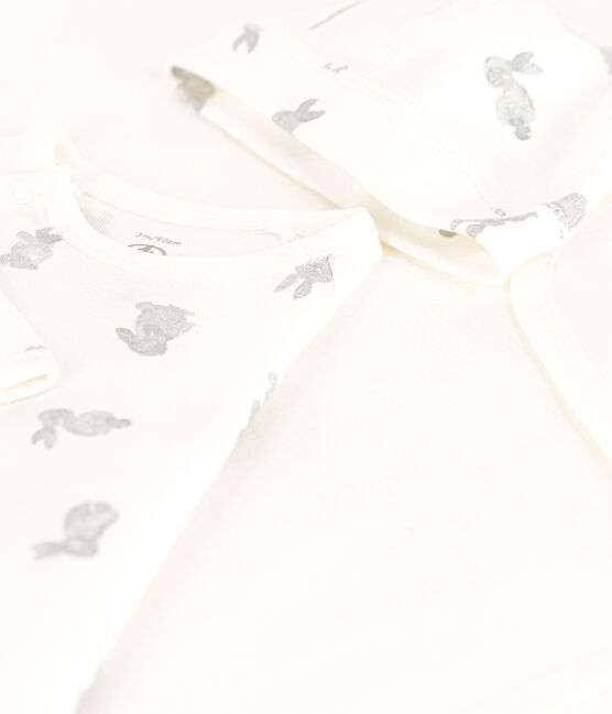 Dreiteiliges Baby-Set aus Baumwolle weiss MARSHMALLOW/grau GRIS