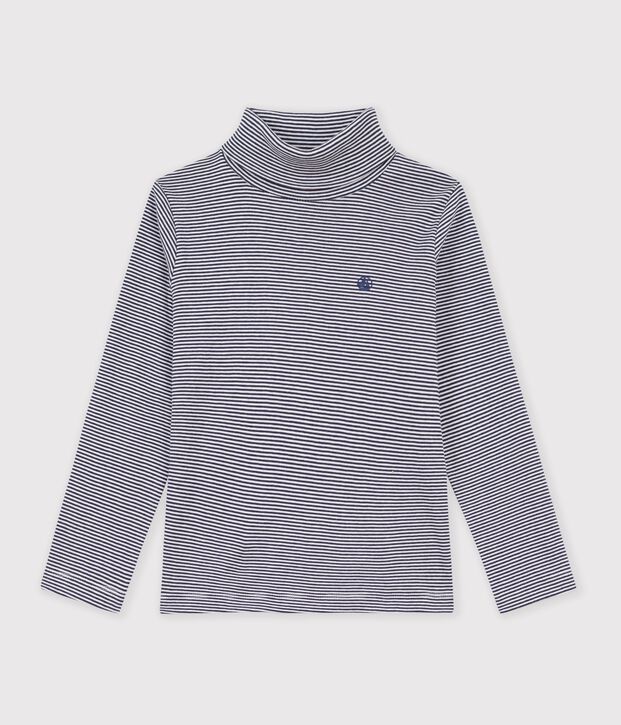 Kinder-Rollkragenshirt aus Baumwolle f&uuml;r M&auml;dchen und Jungen blau/weiss