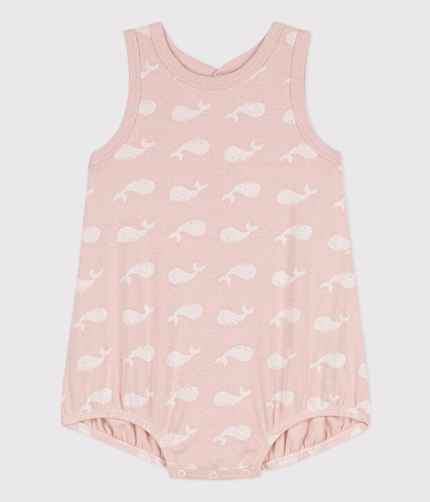 Baby-Kurzoverall aus Baumwolle mit rosa Walen rosa/weiss