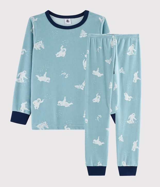 Kinderpyjama aus Nicki mit Yetimotiv f&uuml;r Jungen blau/weiss