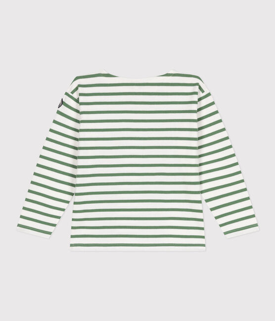 Langärmeliges Kinder-Unisex Streifenshirt aus Baumwolle grün MARSHMALLOW/ PALMERAIE