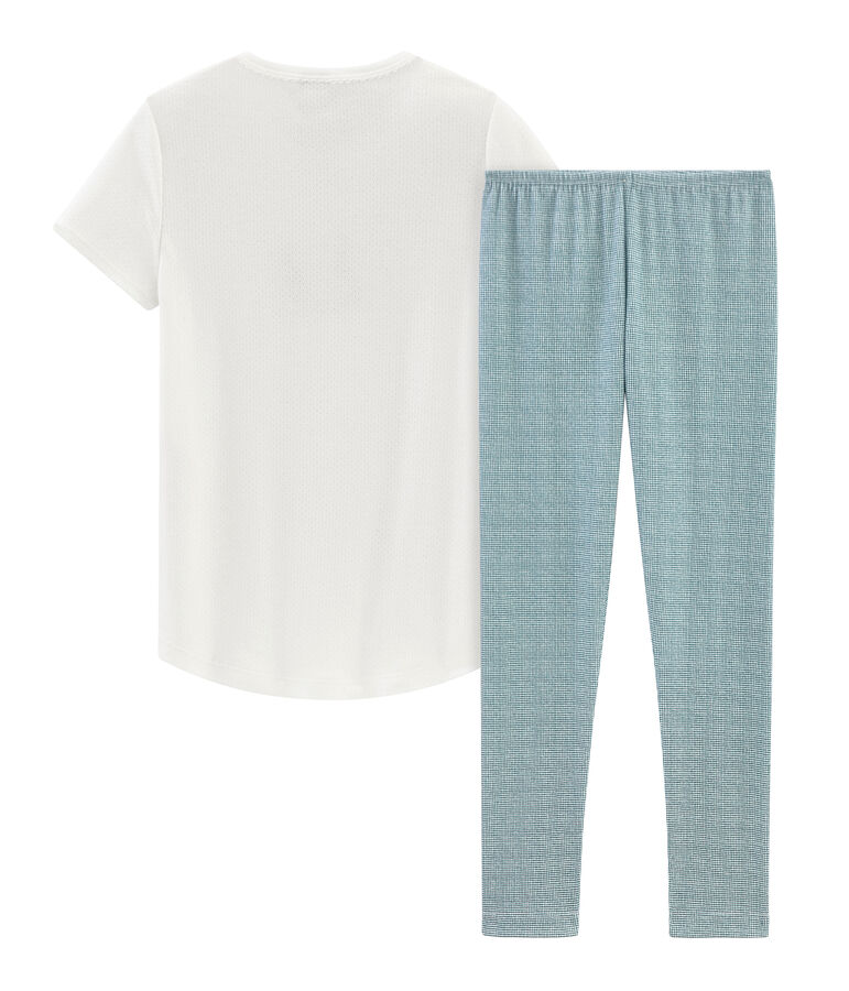 Kurz&auml;rmeliger Rippstrick-Pyjama f&uuml;r kleine M&auml;dchen weiss/rosa