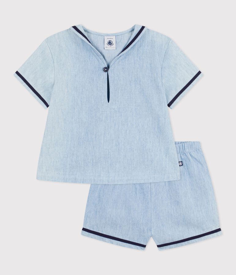 2-teiliges Baby-Set aus Chambray, T-Shirt mit Matrosenkragen blau BLEU CLAIR