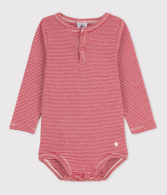 Langärmeliger gestreifter Baby-Body aus Baumwolle mit Tunikaausschnitt STOP/ MARSHMALLOW