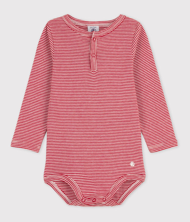 Lang&auml;rmeliger gestreifter Baby-Body aus Baumwolle mit Tunikaausschnitt rot/weiss