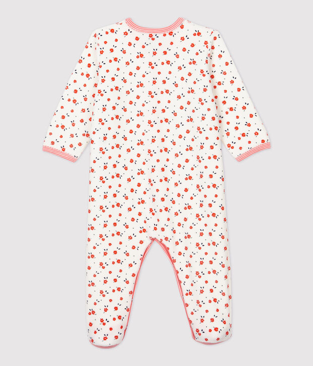 Baby-Strampler aus aus Velours mit Blumenmuster weiss/vielfarbig