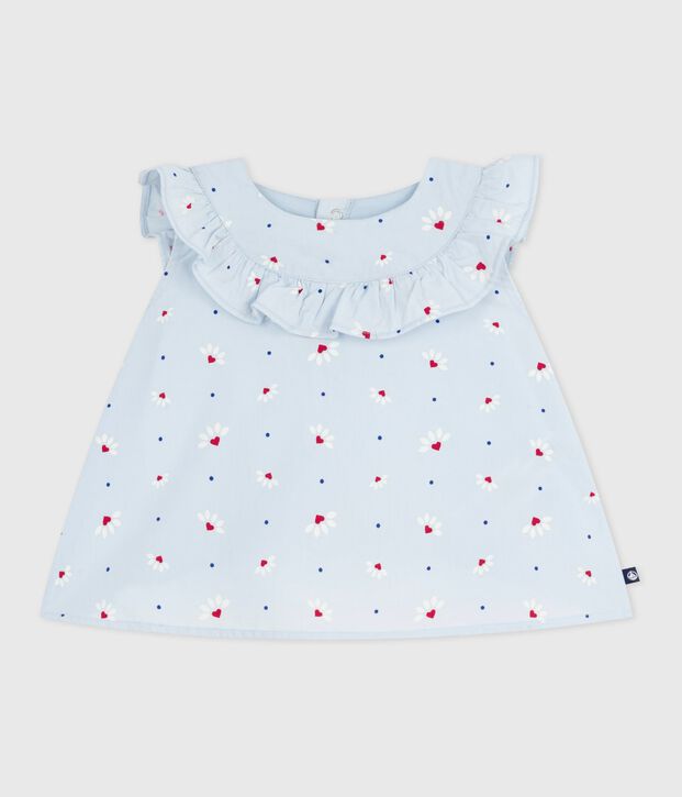 &Auml;rmellose Baby-Bluse aus Baumwoll-Popeline mit Blumenmuster blau/vielfarbig