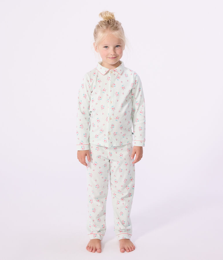 Kinder-Pyjama mit Knopfverschluss aus gemusterter Baumwolle weiss/blau/vielfarbig