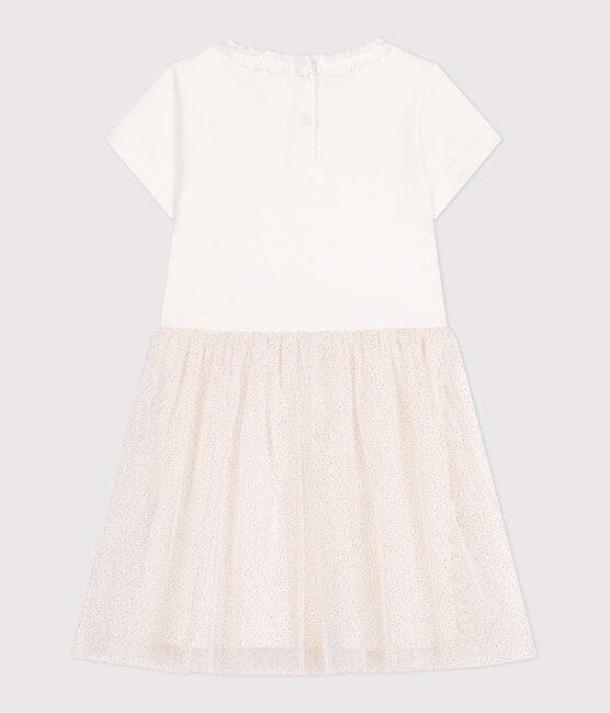 Kurzärmeliges Kinder-Kleid aus Baumwolle und Tüll weiss MARSHMALLOW/rosa COPPER