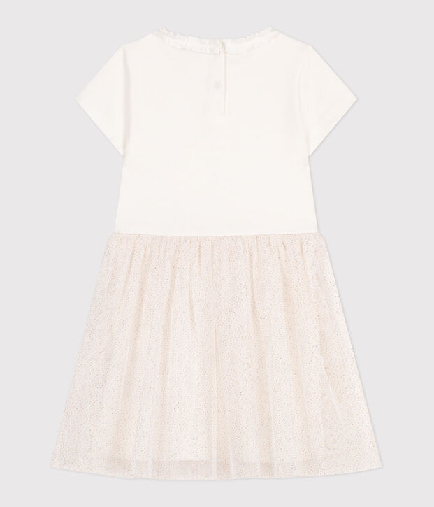 Kurz&auml;rmeliges Kinder-Kleid aus Baumwolle und T&uuml;ll weiss/rosa