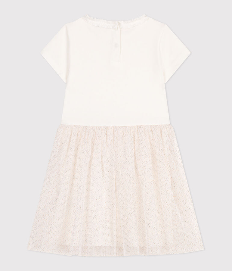Kurz&auml;rmeliges Kinder-Kleid aus Baumwolle und T&uuml;ll weiss/rosa