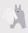 Baby-Set Latzhose und Body aus Baumwolle mit Kragen und Streifen weiss/blau