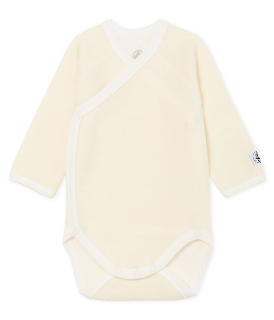 Langärmliger Baby-Body aus Wolle und Baumwolle weiss MARSHMALLOW CN