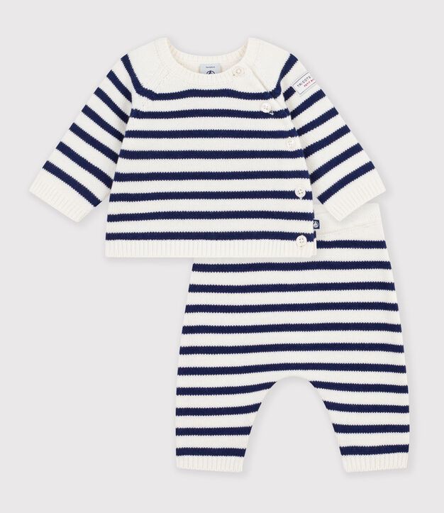 Baby-Set aus Strick mit Streifen blau/blau