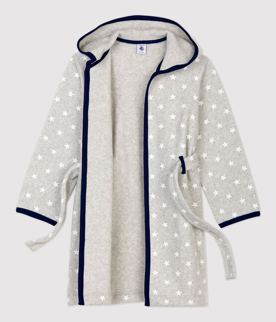 Morgenmantel aus Fleece mit Sternen-Design für Mädchen/Jungen grau BELUGA/weiss ECUME