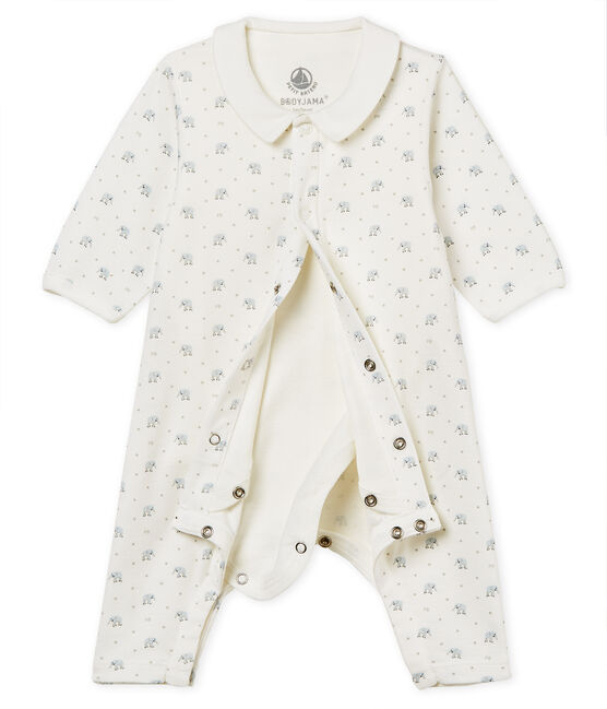 Gemusterter baby-bodyjama ohne füsse jungen 1x1-gerippt weiss MARSHMALLOW/weiss MULTICO