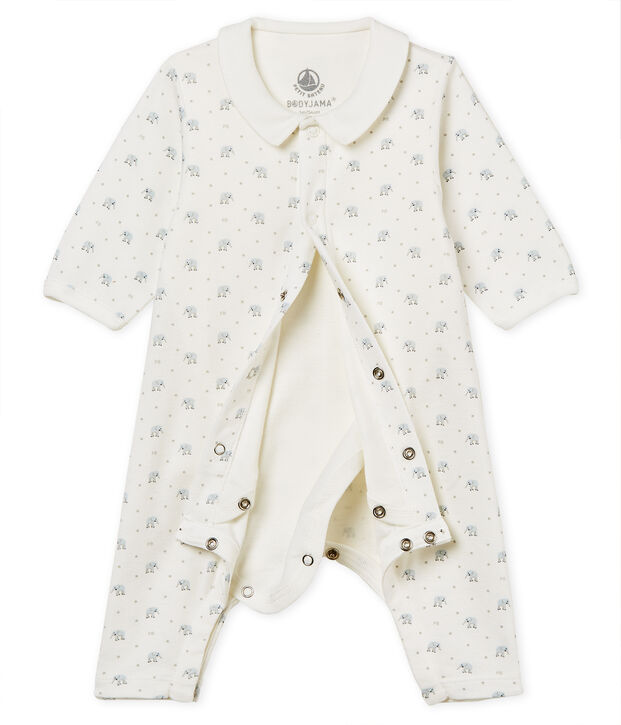 Gemusterter baby-bodyjama ohne f&uuml;sse jungen 1x1-gerippt weiss/vielfarbig